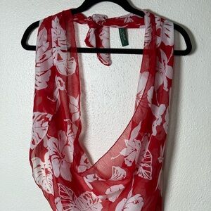 Ralph Lauren Red and White Floral Scarf